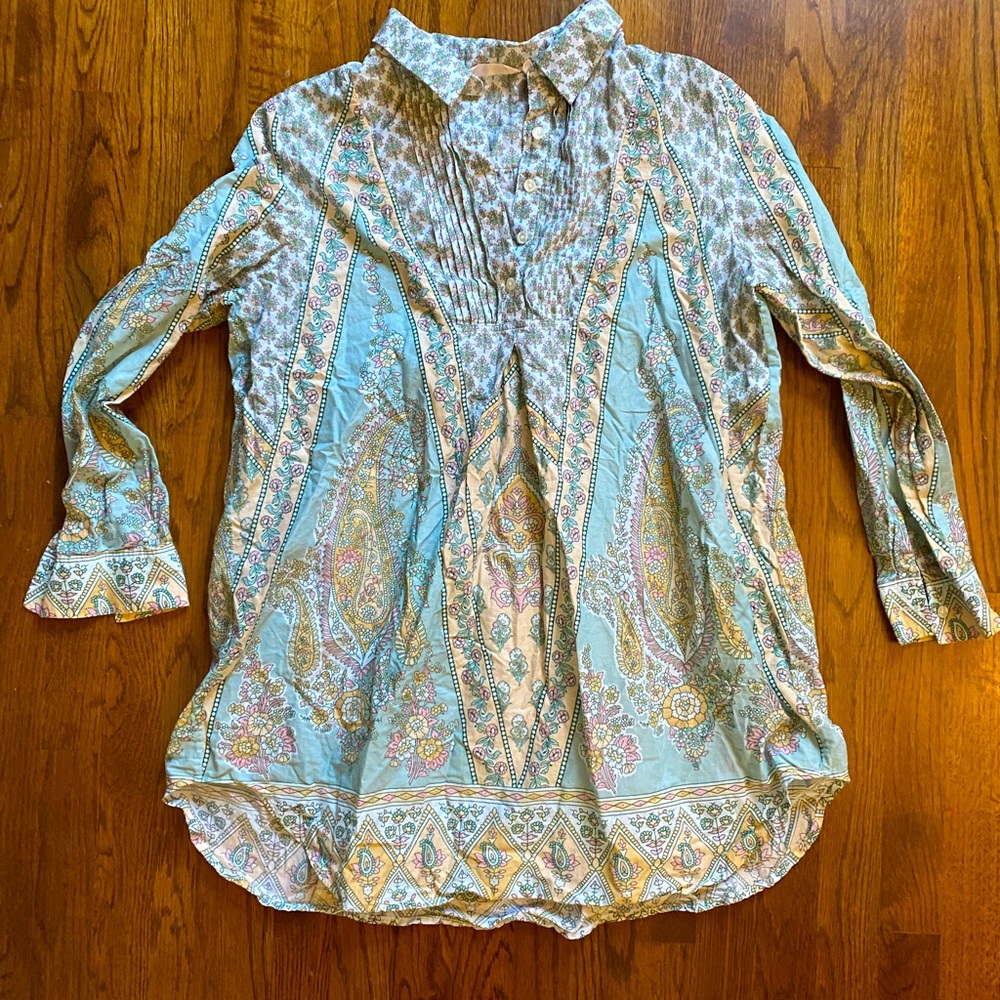Soft Surroundings Boho Tunic Pastel 3 Button Size: XL